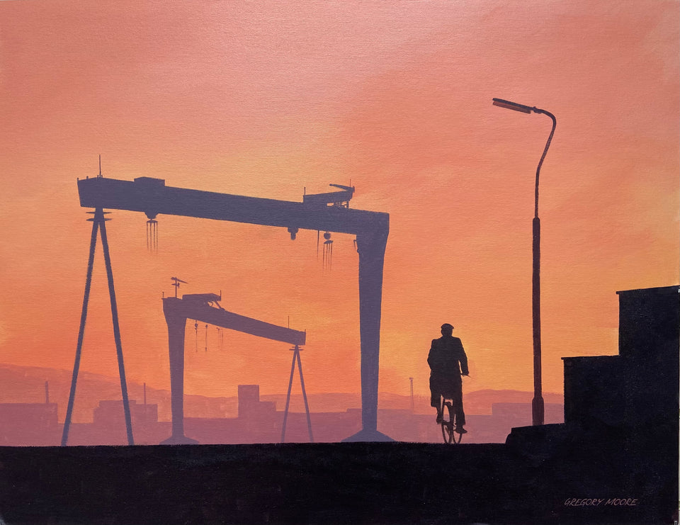 Cycling by Dusk, Harland and Wolff, Belfast