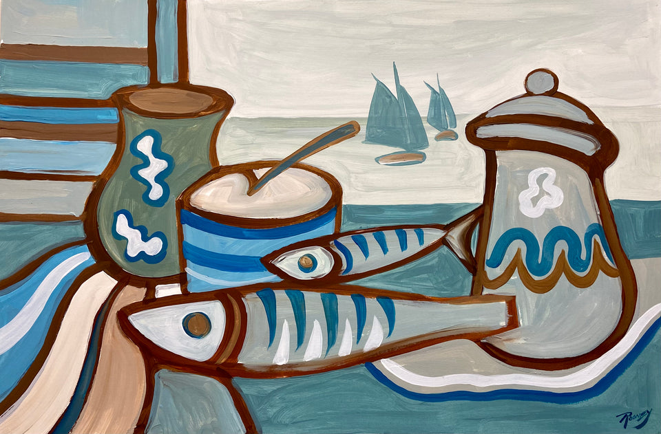 Mackerel And Vessels (Still Life)