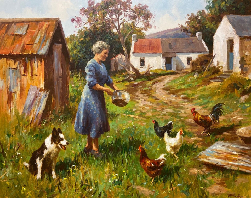 Feeding The Chickens Original Artwork