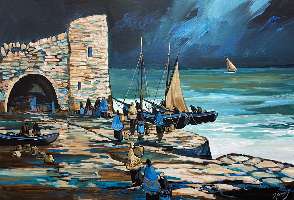 Landing The Catch By Spanish Arch Galway. Original Artwork