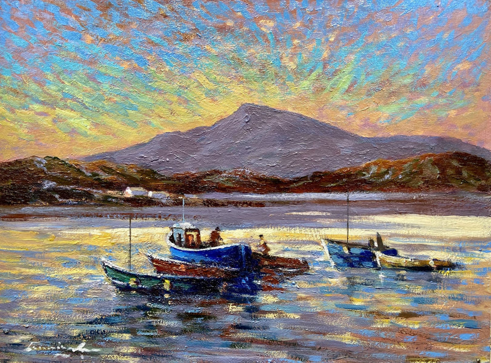 Preparing The Fishing Boats Connemara Original Artwork