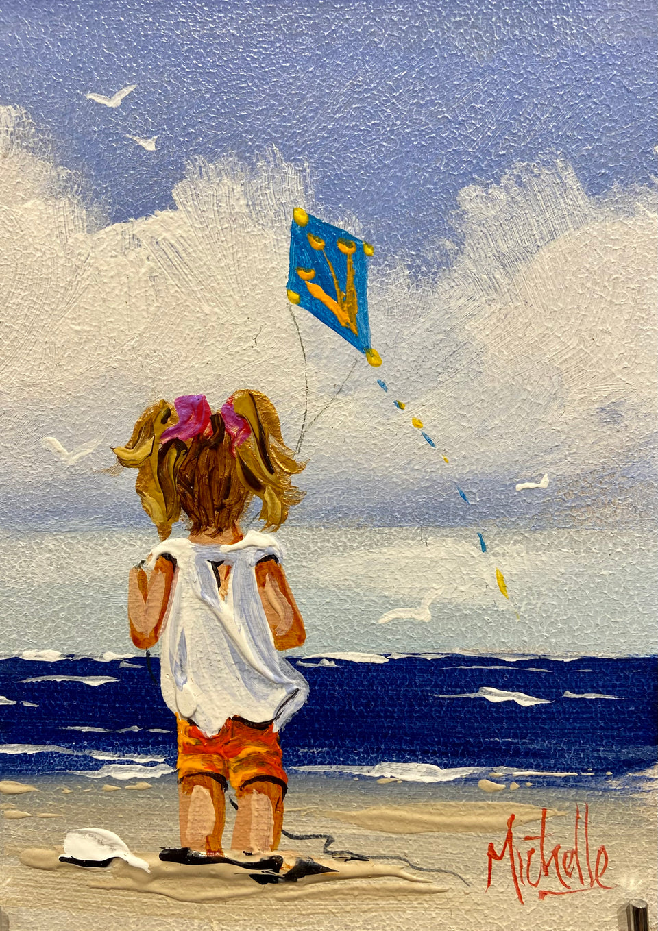 Girl Flying Her Blue Kite
