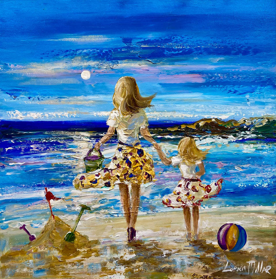 Mother and Daughter By The Moonlit Seashore