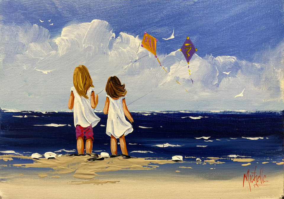 Young Girls With Their Kites