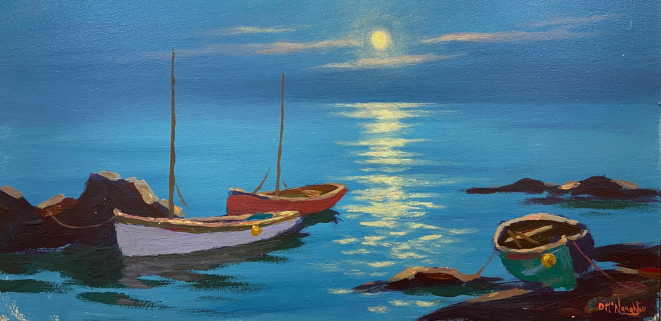 Moored Boats by Moonlight