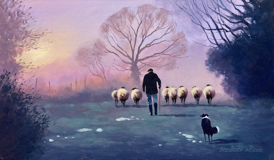 Tending Sheep in the Winter Mist.