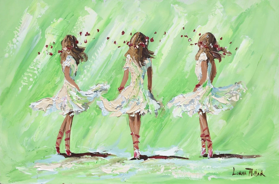 Ballerinas On Green Original Artwork
