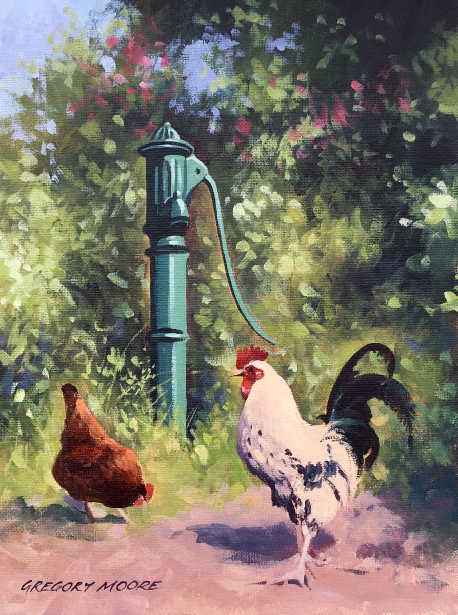Chickens By The Old Water Pump Original Artwork