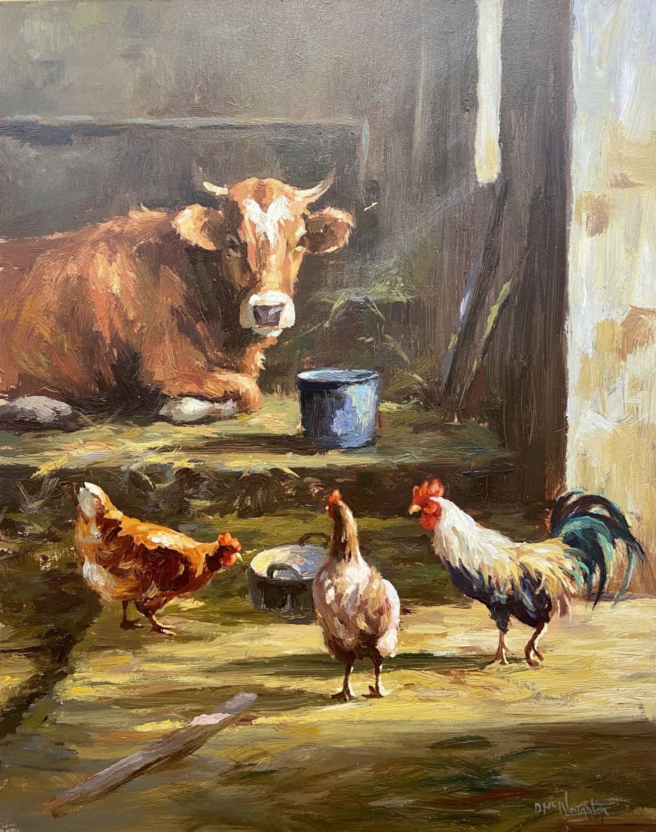 Chickens In The Cowshed Original Artwork