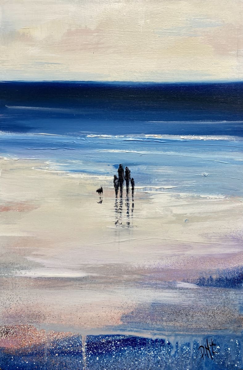 Family Stroll By The Shoreline Original Artwork