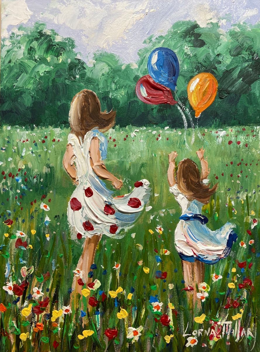 Flying Balloons In The Summer Meadow Original Artwork