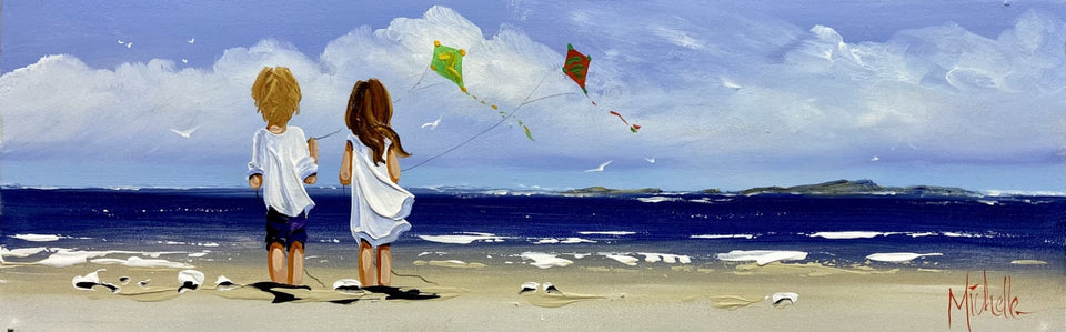 Flying Our Kites By The Skerries Portrush Original Artwork