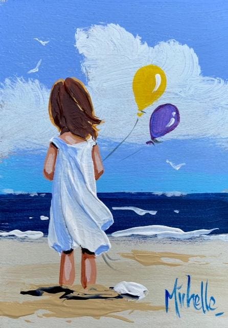 Girl With Balloons 7 X 5 / 17.5 12.5 Oil Original Artwork