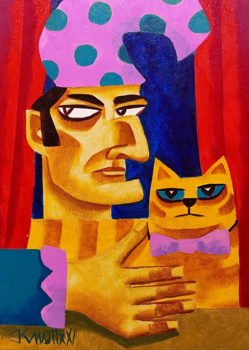 Mr. Punch With Cat Original Artwork