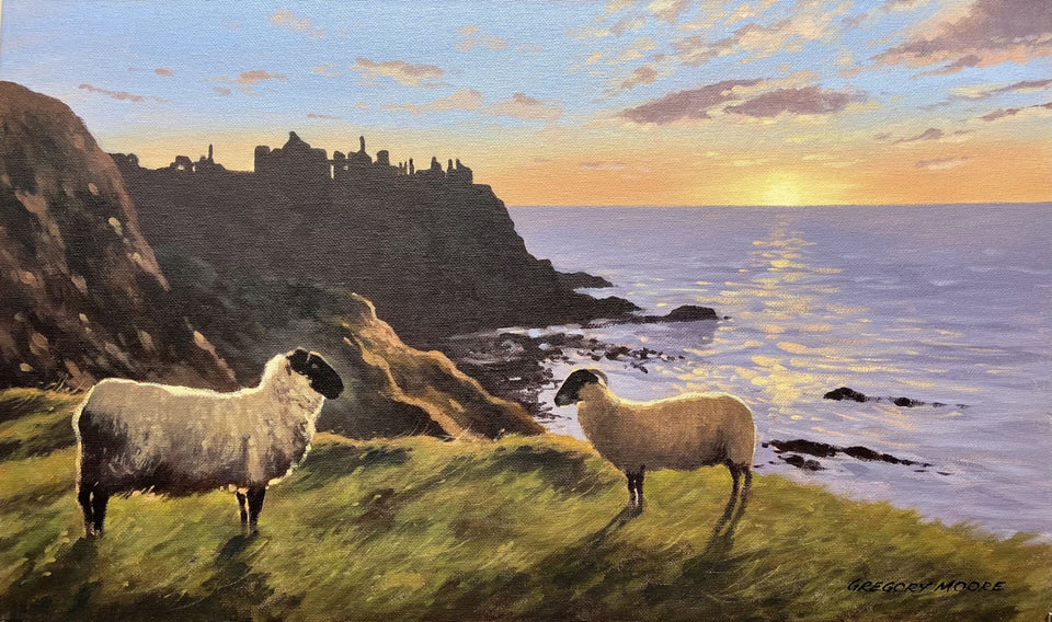 Sheep In The Sunset Dunluce Castle Co.antrim Original Artwork