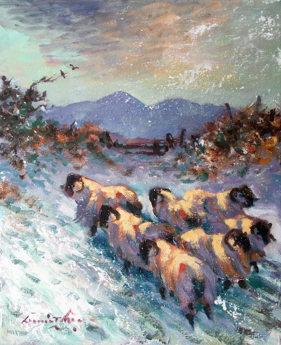 Sheep In Winter Near The Mournes. Original Artwork