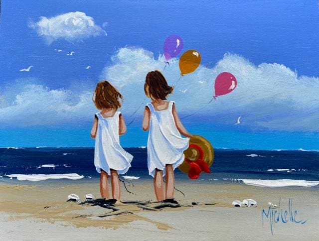 Sisters With Balloons 12 X 16 / 30 40 Oil Original Artwork
