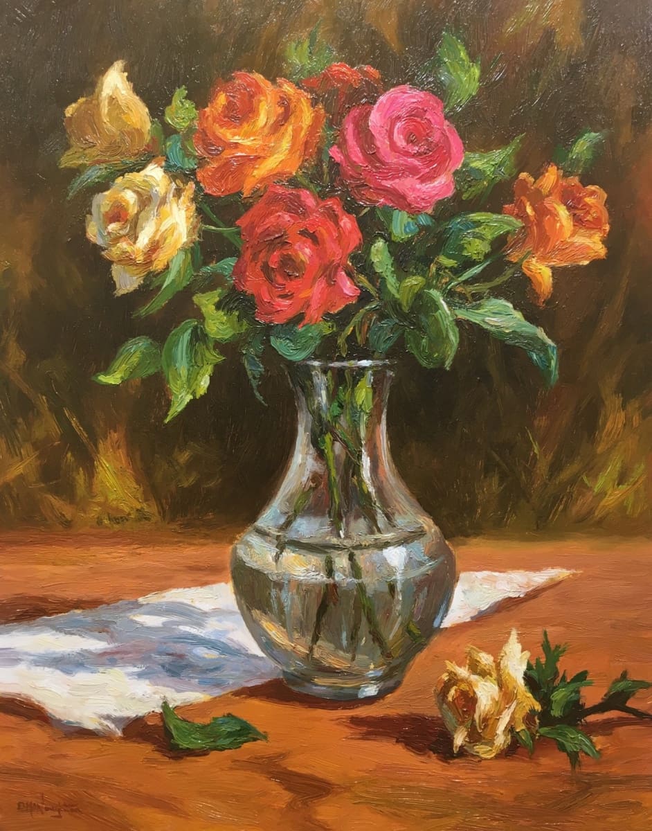 Stilife - Roses In A Glass Vase by Donal McNaughton - Original Artwork