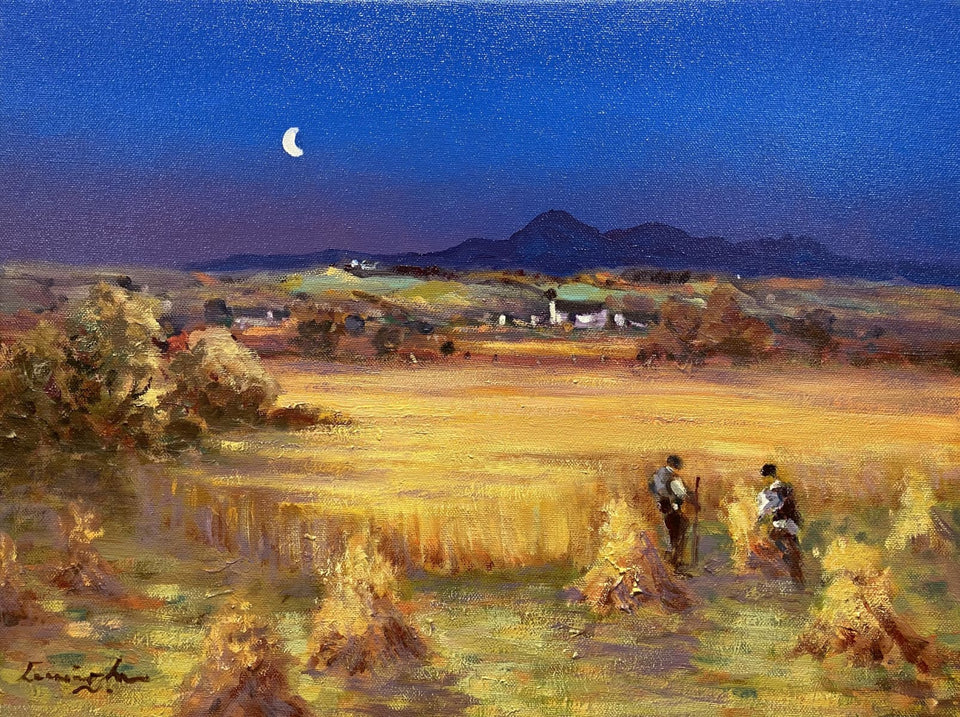 Stooking Corn By Moonlight Near The Mournes Co.down. Original Artwork