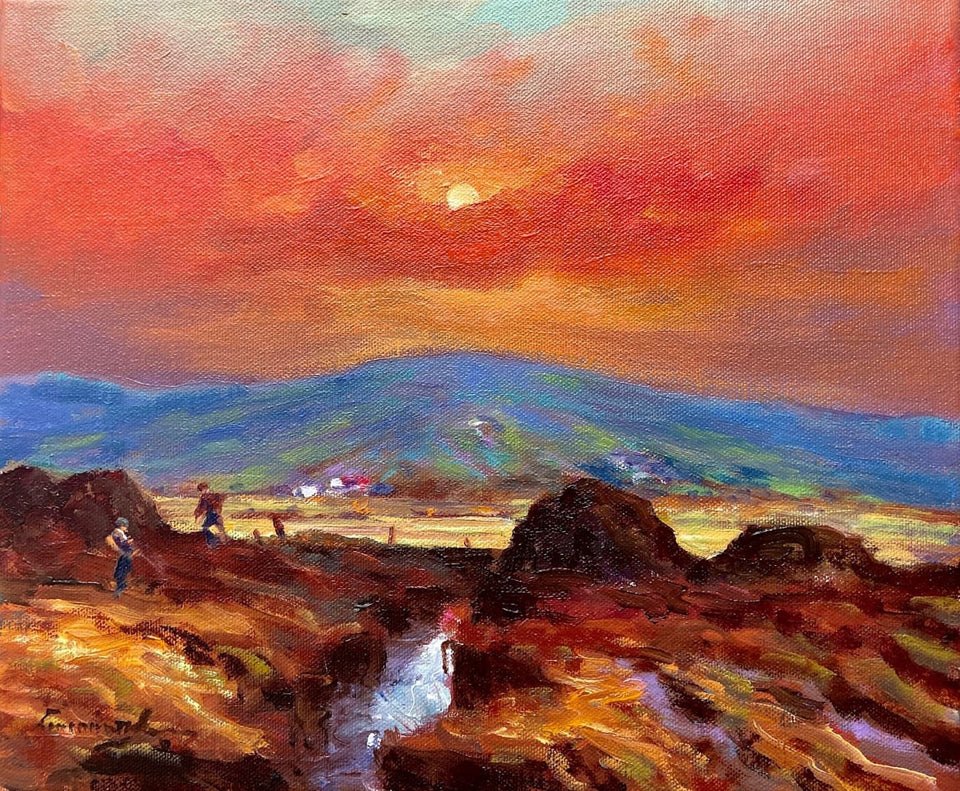 Sunsetting Over The Blue Hills Of Antrim. Original Artwork