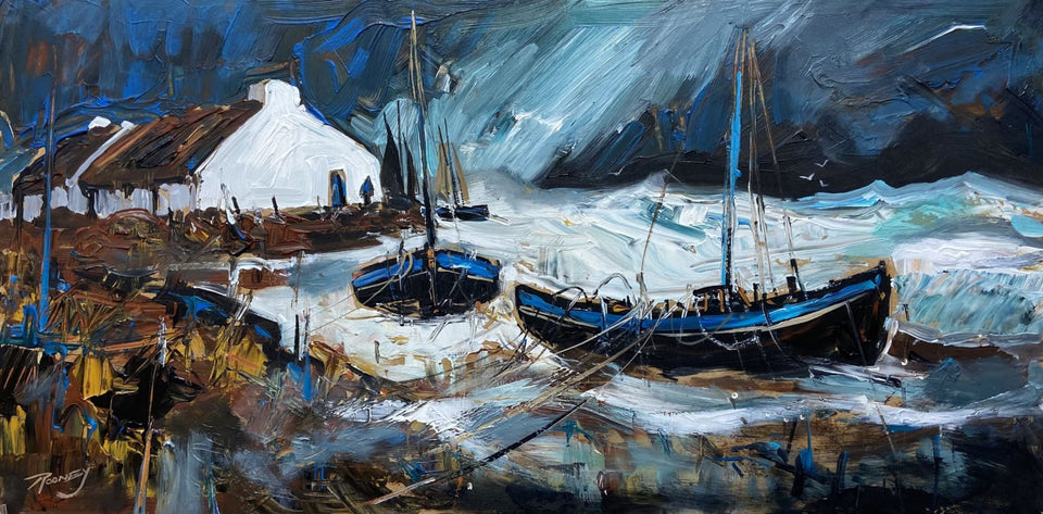The Storm Around Logans Boats Inch Island. Original Artwork