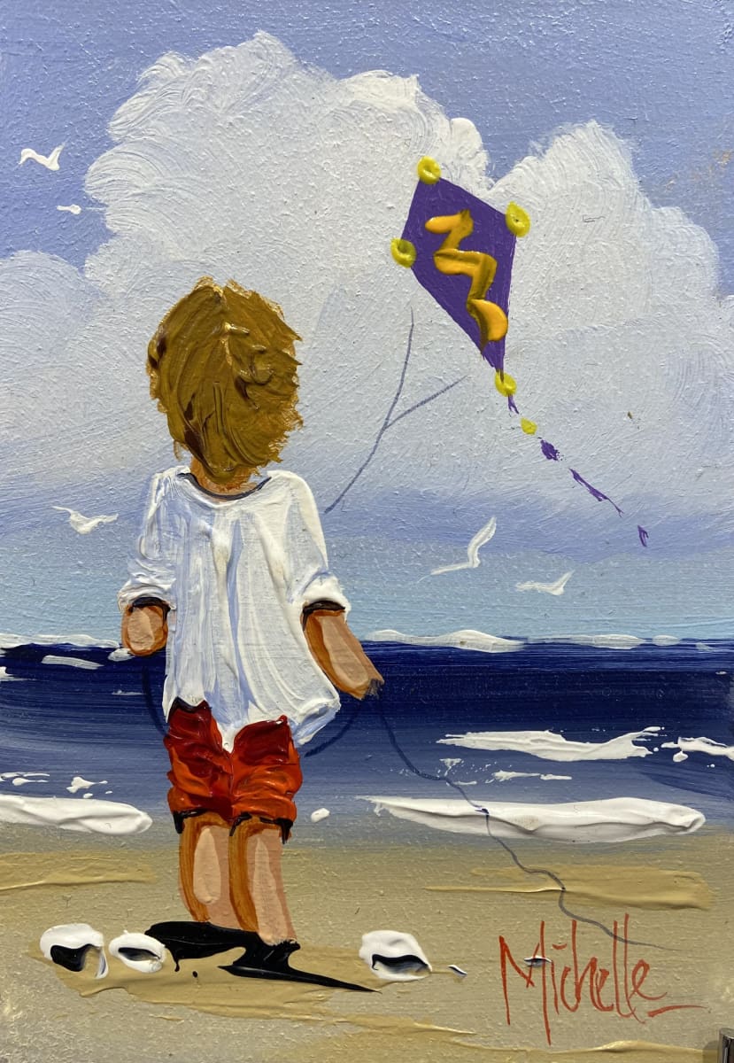 Young Boy Flying Kite Original Artwork