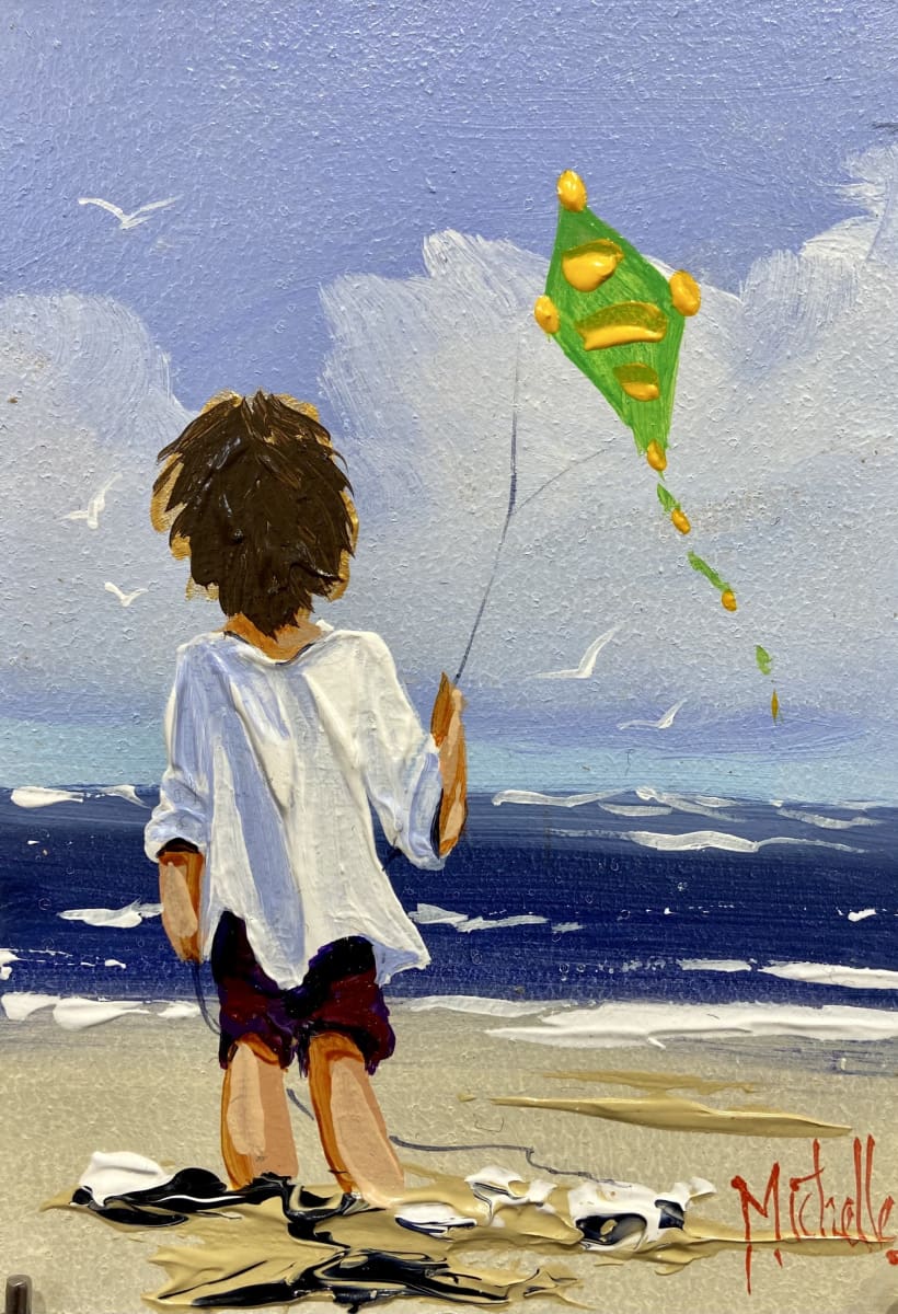 Young Boy With Green Kite Original Artwork