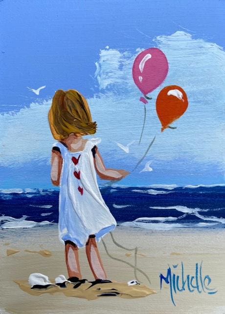 Young Girl With Balloons 7 X 5 / 17.5 12.5 Oil Original Artwork