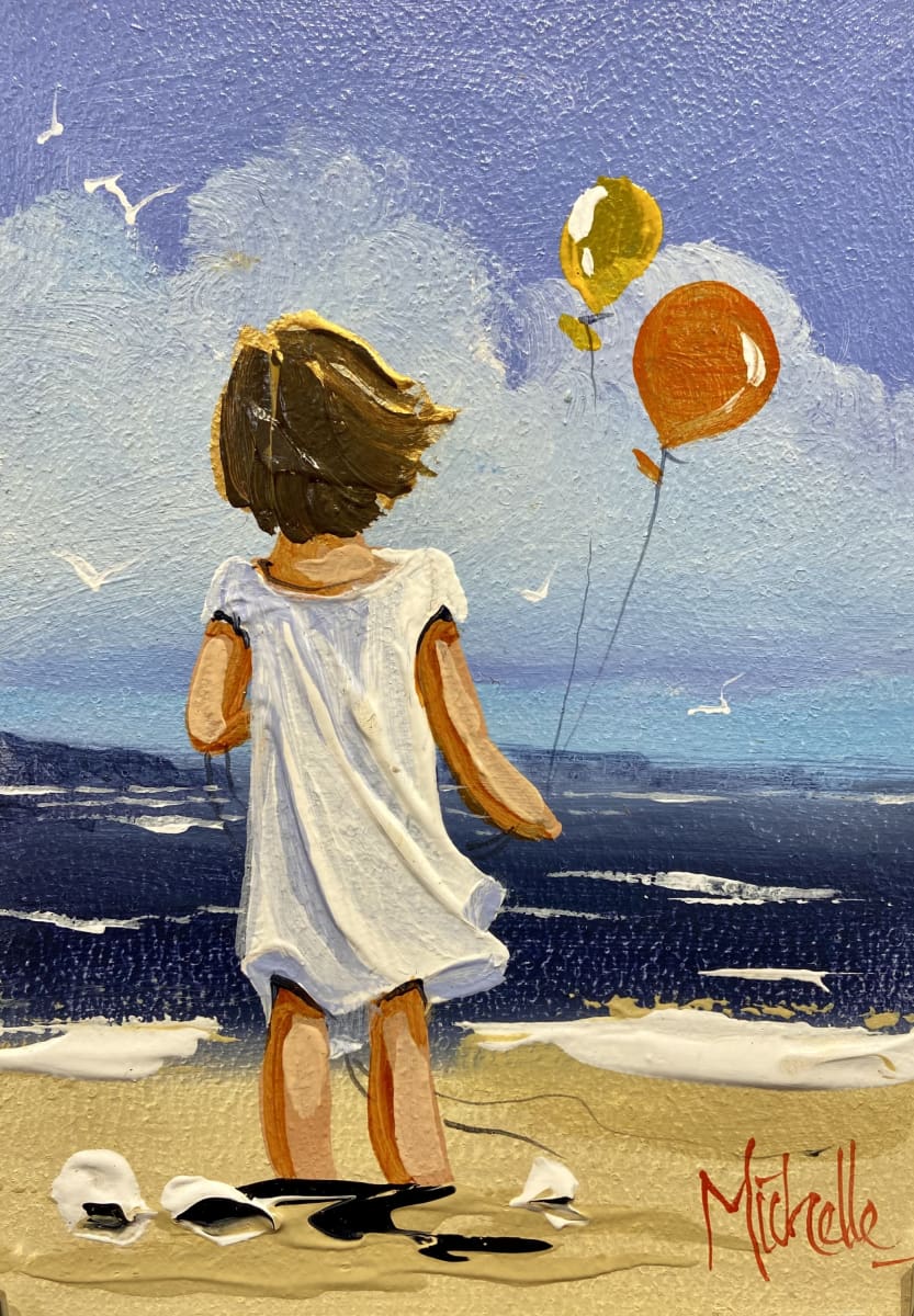 Young Girl With Balloons Original Artwork